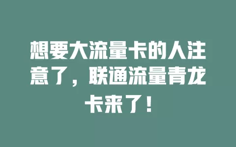 想要大流量卡的人注意了，联通流量青龙卡来了！