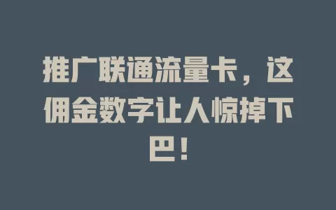 推广联通流量卡，这佣金数字让人惊掉下巴！