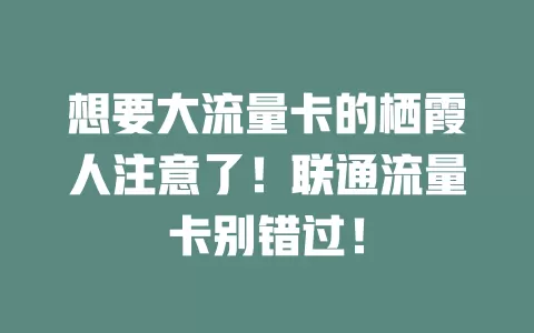 想要大流量卡的栖霞人注意了！联通流量卡别错过！