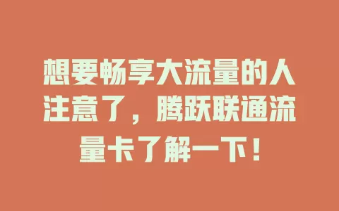 想要畅享大流量的人注意了，腾跃联通流量卡了解一下！