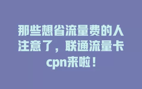 那些想省流量费的人注意了，联通流量卡cpn来啦！