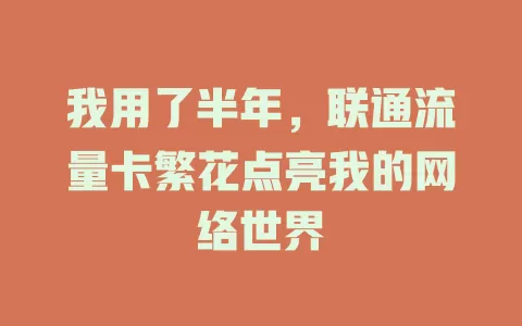 我用了半年，联通流量卡繁花点亮我的网络世界