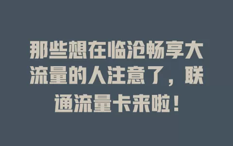 那些想在临沧畅享大流量的人注意了，联通流量卡来啦！