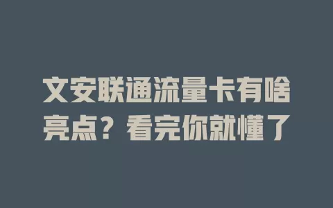 文安联通流量卡有啥亮点？看完你就懂了