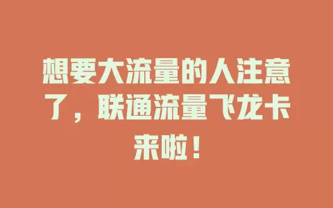 想要大流量的人注意了，联通流量飞龙卡来啦！