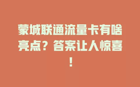 蒙城联通流量卡有啥亮点？答案让人惊喜！