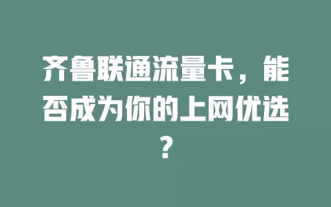 齐鲁联通流量卡，能否成为你的上网优选？