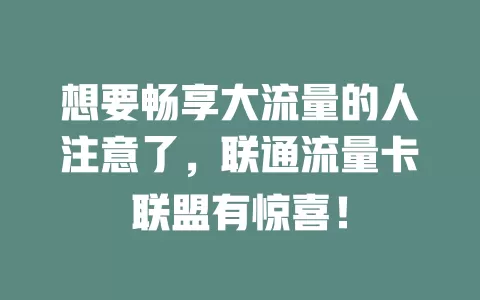 想要畅享大流量的人注意了，联通流量卡联盟有惊喜！