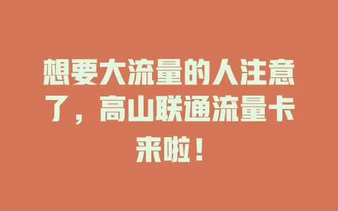 想要大流量的人注意了，高山联通流量卡来啦！