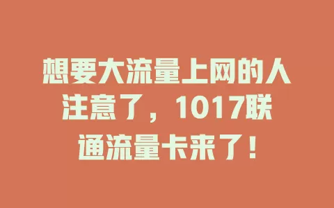 想要大流量上网的人注意了，1017联通流量卡来了！