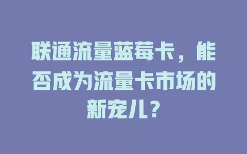 联通流量蓝莓卡，能否成为流量卡市场的新宠儿？