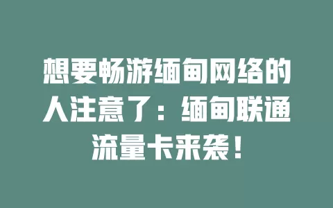 想要畅游缅甸网络的人注意了：缅甸联通流量卡来袭！
