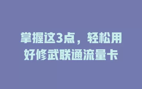 掌握这3点，轻松用好修武联通流量卡