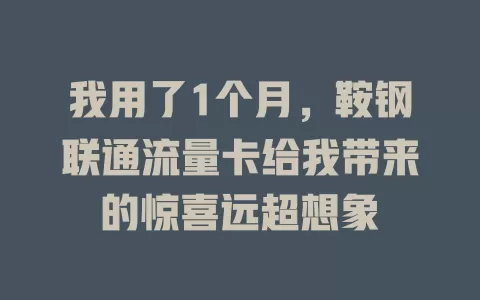 我用了1个月，鞍钢联通流量卡给我带来的惊喜远超想象