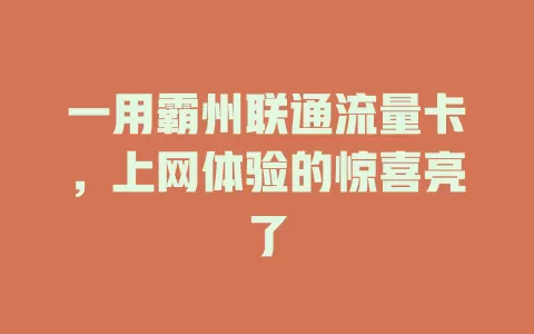 一用霸州联通流量卡，上网体验的惊喜亮了