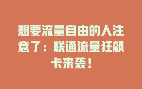 想要流量自由的人注意了：联通流量狂飙卡来袭！