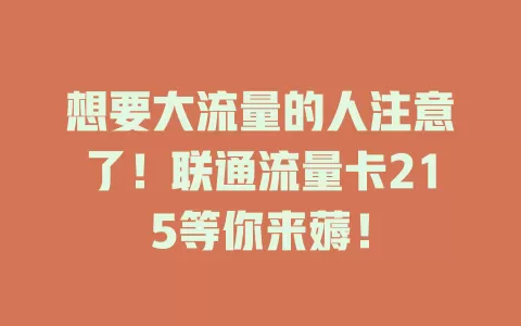 想要大流量的人注意了！联通流量卡215等你来薅！