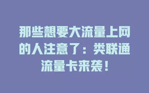 那些想要大流量上网的人注意了：类联通流量卡来袭！