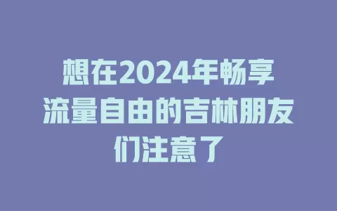 想在2024年畅享流量自由的吉林朋友们注意了
