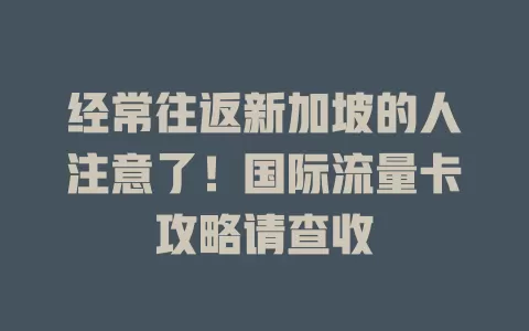 经常往返新加坡的人注意了！国际流量卡攻略请查收