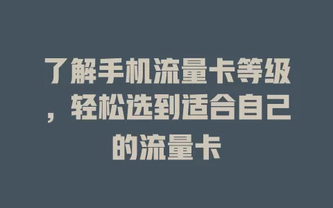 了解手机流量卡等级，轻松选到适合自己的流量卡