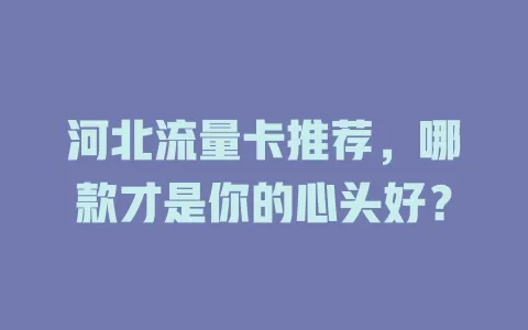 河北流量卡推荐，哪款才是你的心头好？