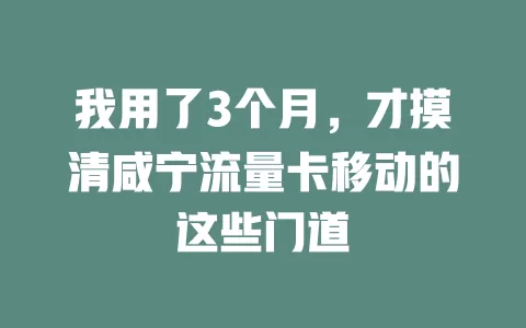 我用了3个月，才摸清咸宁流量卡移动的这些门道