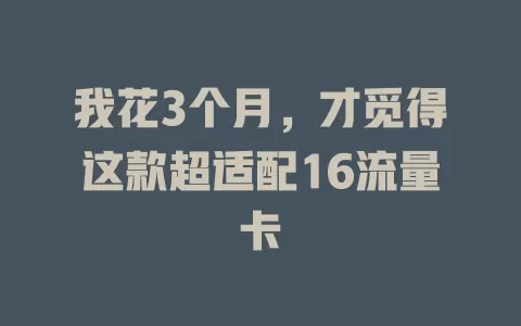 我花3个月，才觅得这款超适配16流量卡