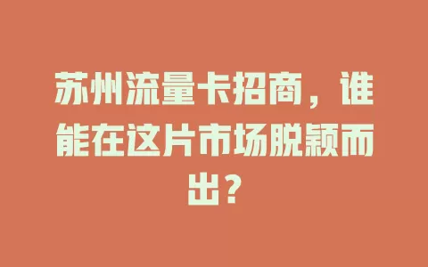 苏州流量卡招商，谁能在这片市场脱颖而出？