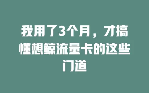 我用了3个月，才搞懂想鲸流量卡的这些门道