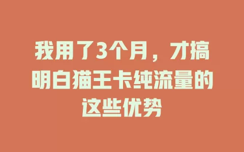 我用了3个月，才搞明白猫王卡纯流量的这些优势