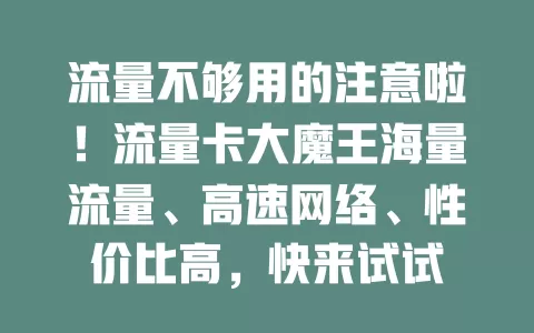 流量不够用的注意啦！流量卡大魔王海量流量、高速网络、性价比高，快来试试