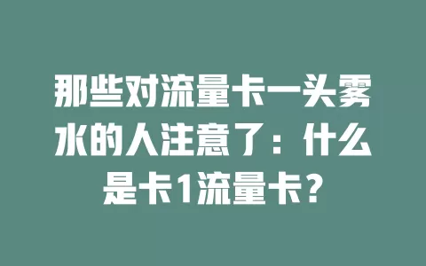 那些对流量卡一头雾水的人注意了：什么是卡1流量卡？