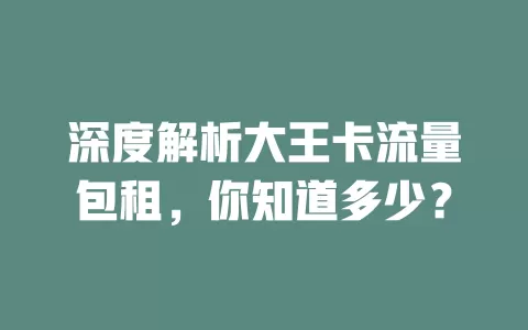 深度解析大王卡流量包租，你知道多少？
