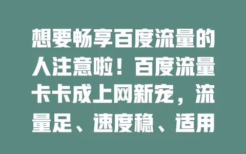 想要畅享百度流量的人注意啦！百度流量卡卡成上网新宠，流量足、速度稳、适用广，多场景都好用！