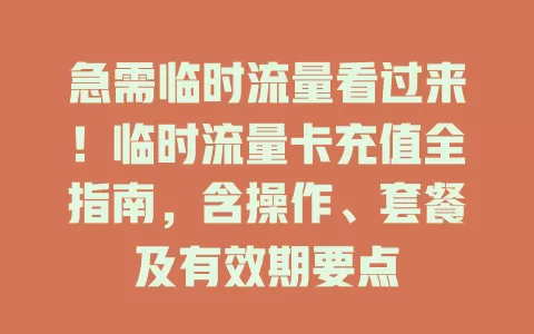 急需临时流量看过来！临时流量卡充值全指南，含操作、套餐及有效期要点