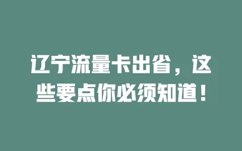 辽宁流量卡出省，这些要点你必须知道！