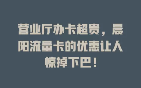 营业厅办卡超贵，晨阳流量卡的优惠让人惊掉下巴！