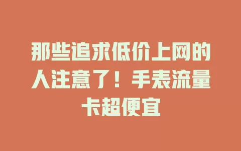 那些追求低价上网的人注意了！手表流量卡超便宜