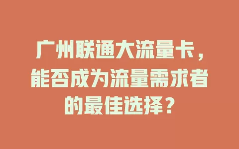 广州联通大流量卡，能否成为流量需求者的最佳选择？