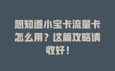 想知道小宝卡流量卡怎么用？这篇攻略请收好！
