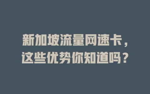 新加坡流量网速卡，这些优势你知道吗？
