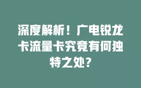 深度解析！广电锐龙卡流量卡究竟有何独特之处？