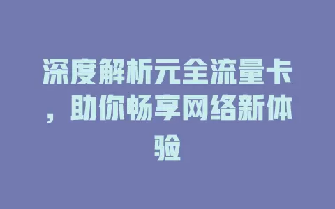 深度解析元全流量卡，助你畅享网络新体验