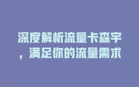深度解析流量卡森宇，满足你的流量需求