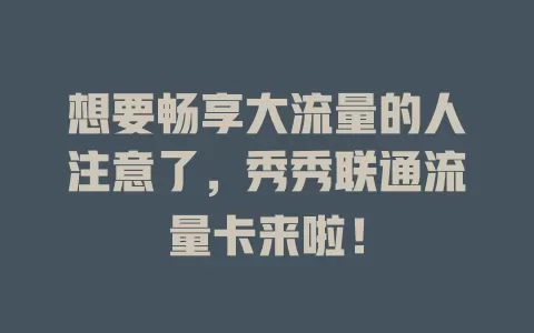想要畅享大流量的人注意了，秀秀联通流量卡来啦！