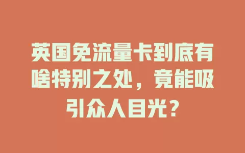 英国免流量卡到底有啥特别之处，竟能吸引众人目光？
