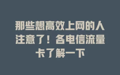 那些想高效上网的人注意了！各电信流量卡了解一下