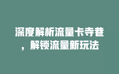 深度解析流量卡寺巷，解锁流量新玩法