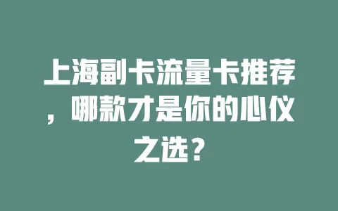 上海副卡流量卡推荐，哪款才是你的心仪之选？